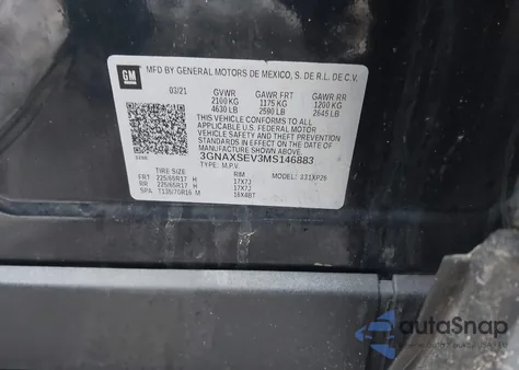 2021 Chevrolet Equinox Awd Ls из США, поврежденный, VIN 3GNAXSEV3MS146883